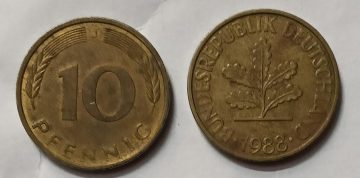 GERMANY 10  PFENNIG 1988 (USED)