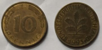 GERMANY 10  PFENNIG 1993 (USED)