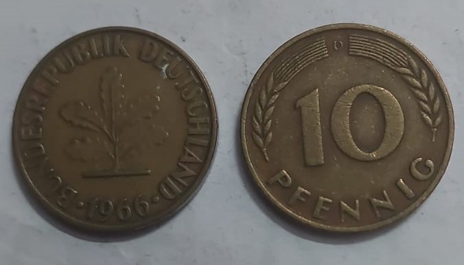 GERMANY 10 PFENNIG 1966 (USED)