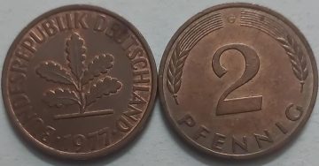 GERMANY 2 PFENNIG 1977 (USED)