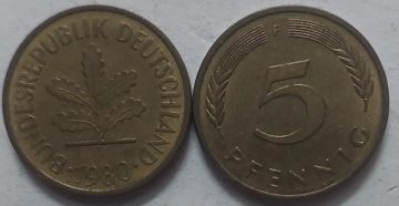 GERMANY 5  PFENNIG 1980 (USED)
