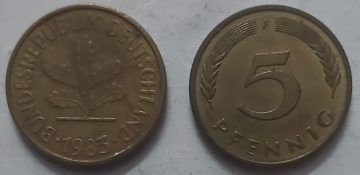 GERMANY 5  PFENNIG 1983 (USED)
