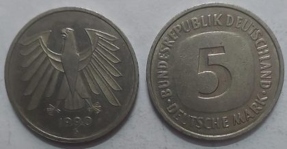 GERMANY Deutsche 5 MARK 1990  (USED) | Indian Postage Stamps | Indian Coins | Old Indian Currency | Rare Indian Coins | Numismatic Collection India