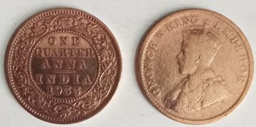British India Coin GEORGE V-1 QUARTER ANNA 1933(Used)(COPPER)