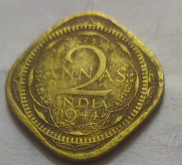 KING GEORGE VI- 2 ANNAS 1944 NICKEL- BRASS COIN (USED)