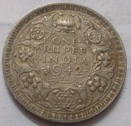 KING GEORGE VI- 1 RUPEE INDIA 1942 SILVER COIN (USED) | Indian Postage Stamps | Indian Coins | Old Indian Currency | Rare Indian Coins | Numismatic Collection India
