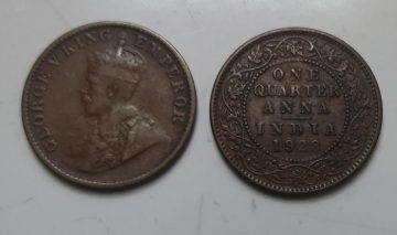 British India Coin GEORGE V-1 QUARTER ANNA 1928(used)(COPPER)