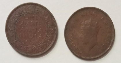 British India Coin GEORGE VI-ONE QUARTER ANNA 1938(Used)(COPPER) | Indian Postage Stamps | Indian Coins | Old Indian Currency | Rare Indian Coins | Numismatic Collection India