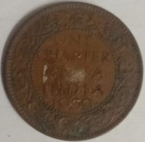 British India Coin GEORGE VI-1 QUARTER ANNA 1939(used)(COPPER)