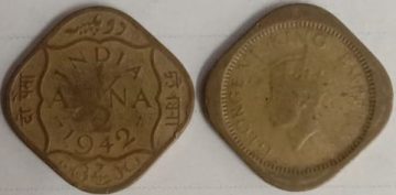 British India Coin GEORGE VI-HALF ANNA 1942(used)(COPPER)