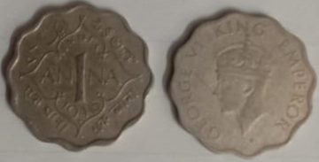 British India Coin GEORGE VI 1 ANNA 1946(used)  (Copper Nickle)