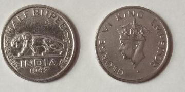 British India Coin GEORGE VI-HALF RUPEE 1947 (used)