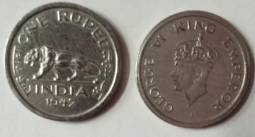 British India Coin GEORGE VI-ONE RUPEE 1947(USED) (Nickle)