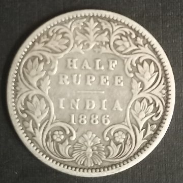 British India Coin Victoria Empress Half Rupee 1886_Used SILVER COIN