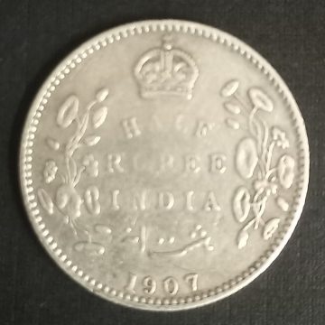 British India Coin Edward VII Half Rupee 1907_Used SILVER COIN