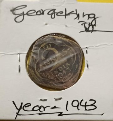 KING GEORGE VI- 2 ANNAS 1943 COPPER-NICKEL  COIN (USED)