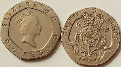 20 Pence Elizabeth II 1989  (used) | Indian Postage Stamps | Indian Coins | Old Indian Currency | Rare Indian Coins | Numismatic Collection India