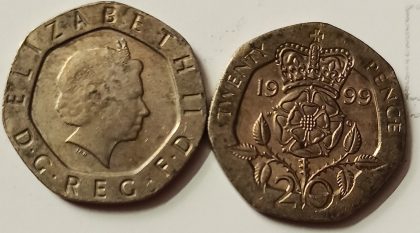 20 Pence Elizabeth II 1999  (used) | Indian Postage Stamps | Indian Coins | Old Indian Currency | Rare Indian Coins | Numismatic Collection India