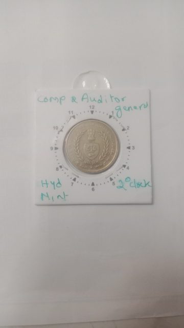 5 Rupees - C A G HYDERABAD MINT 2'O CLOCK ROTATION ERROR COIN USED