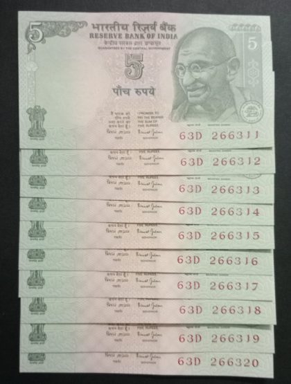 5 Rupees Governor Bimal Jalan Inset Plain (UNC) 10 Notes | Indian Postage Stamps | Indian Coins | Old Indian Currency | Rare Indian Coins | Numismatic Collection India