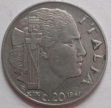 ITALY 20 LIRE 1941 Centesimi (used)