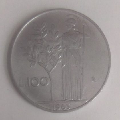 ITALY 100 LIRE 1963 (used) | Indian Postage Stamps | Indian Coins | Old Indian Currency | Rare Indian Coins | Numismatic Collection India - Image 2