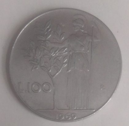 ITALY 100 LIRE 1969 (used) | Indian Postage Stamps | Indian Coins | Old Indian Currency | Rare Indian Coins | Numismatic Collection India - Image 2