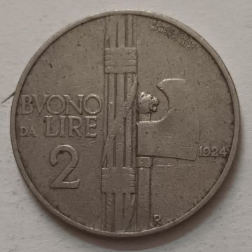ITALY 2 LIRE 1924 Aluminium Coin (used)