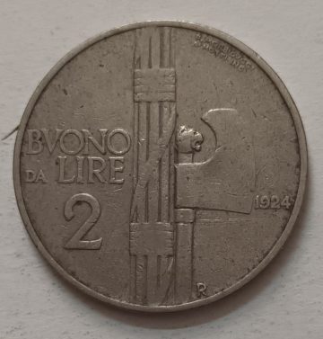 ITALY 2 LIRE 1924 Aluminium Coin (used)