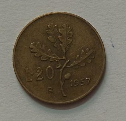 ITALY 20 LIRE 1957 (used) | Indian Postage Stamps | Indian Coins | Old Indian Currency | Rare Indian Coins | Numismatic Collection India - Image 2