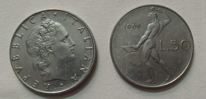 ITALY 50 LIRE 1968  (used) | Indian Postage Stamps | Indian Coins | Old Indian Currency | Rare Indian Coins | Numismatic Collection India
