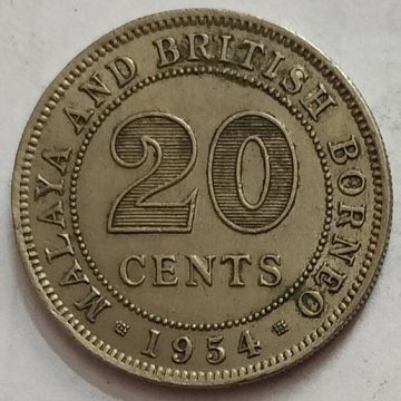 MALAYA 20 CENTS 1954 Coin (Used)