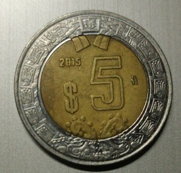MEXICO 5 DOLLAR 2015(used)