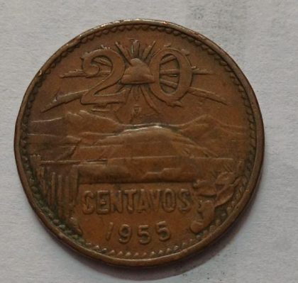 MEXICO 20 centavos 1955 (used) | Indian Postage Stamps | Indian Coins | Old Indian Currency | Rare Indian Coins | Numismatic Collection India - Image 2
