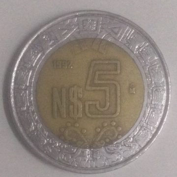 MEXICO 5 DOLLAR 1992(used)