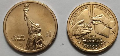 USA Innovation Dollar  coin-First Human Lung Transplant MISSISSIPPI 2023 'D Mint' UNC | Indian Postage Stamps | Indian Coins | Old Indian Currency | Rare Indian Coins | Numismatic Collection India