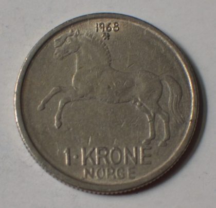 NORWAY_1 KRONE_1968 (used) | Indian Postage Stamps | Indian Coins | Old Indian Currency | Rare Indian Coins | Numismatic Collection India - Image 2