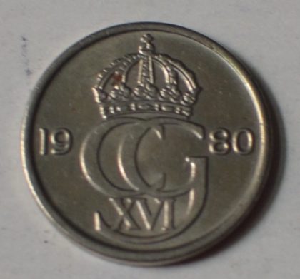 NORWAY_25 ORE_1980 (used) | Indian Postage Stamps | Indian Coins | Old Indian Currency | Rare Indian Coins | Numismatic Collection India - Image 2
