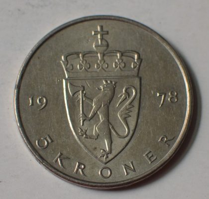 NORWAY_5 KRONER_1978 (used) | Indian Postage Stamps | Indian Coins | Old Indian Currency | Rare Indian Coins | Numismatic Collection India - Image 2
