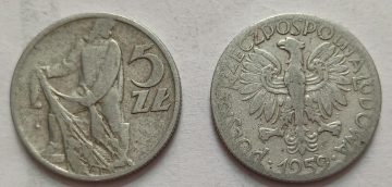 POLAND 5 ZTOTE 1959 (USED)