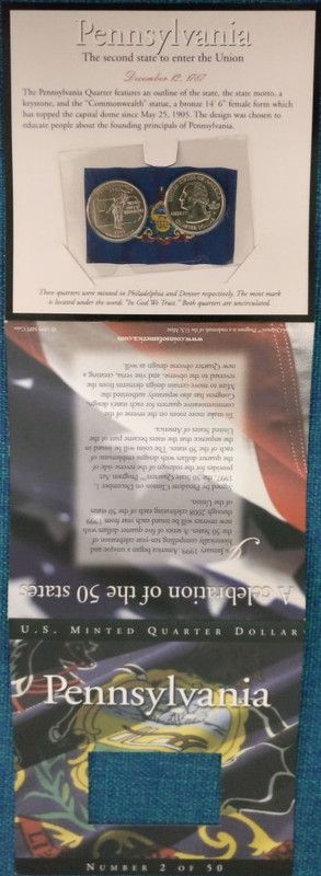 United States Quarter Dollar Pennsylvania State 2 Coins (# 2/50) UNC - Image 3