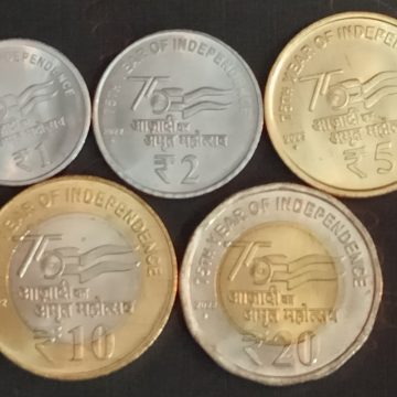 75th Year of Independence AKAM Rs.1, Rs.2, Rs.5, Rs.10, Rs.20 UNC (Azadi ka Amrit Mahatosav)