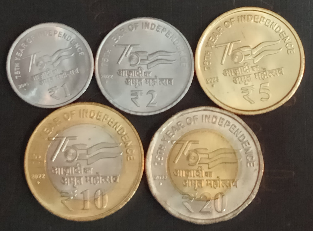 75th Year of Independence AKAM Rs.1, Rs.2, Rs.5, Rs.10, Rs.20 UNC (Azadi ka Amrit Mahatosav)