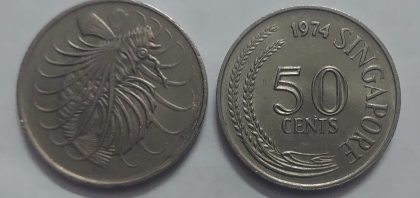 Singapore 50 Cent Coin 1974 (used) | Indian Postage Stamps | Indian Coins | Old Indian Currency | Rare Indian Coins | Numismatic Collection India