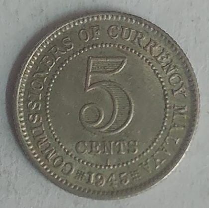 Singapore 5 Cent Coin1945 (used) (Silver) | Indian Postage Stamps | Indian Coins | Old Indian Currency | Rare Indian Coins | Numismatic Collection India