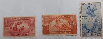 HEALTHY INDIA CHARITY LABELS 1950 SET OF 3 MNH STAMPS 1 ANNA ,4 ANNA'S & 1 RUPEE