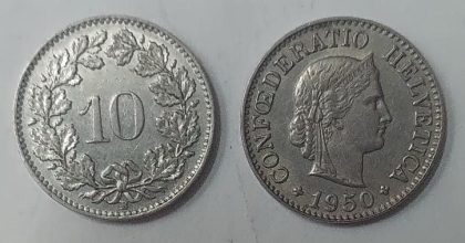 SWITZERLAND 10 Rappen 1950 Confoederatio Helvetica Coin (used) | Indian Postage Stamps | Indian Coins | Old Indian Currency | Rare Indian Coins | Numismatic Collection India