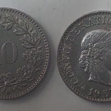 SWITZERLAND 10 Rappen 1957 Confoederatio Helvetica Coin(used)