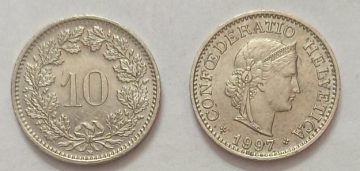 SWITZERLAND 10 Rappen 1997Confoederatio Helvetica Coin(used)