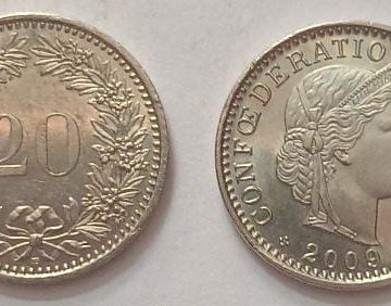 SWITZERLAND 20 Rappan 2009 Confoedertio Helvetica Coin (used)